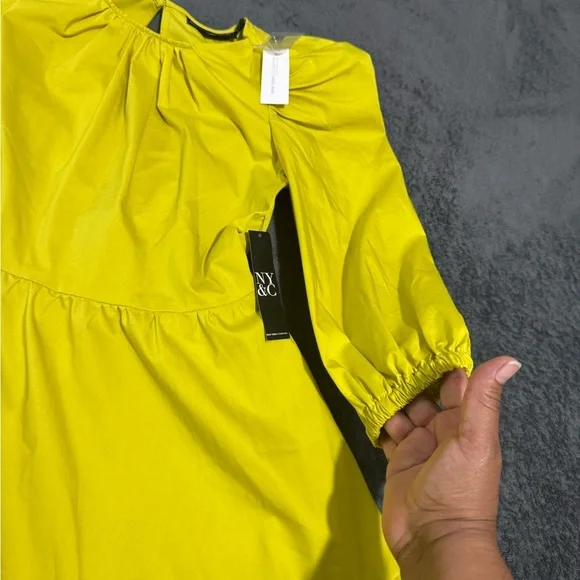 New York & Company Yellow Puff Sleeve Sundress - Picture 6 of 15